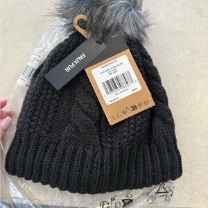 The North Face Black Knit Hat with Gray Pom